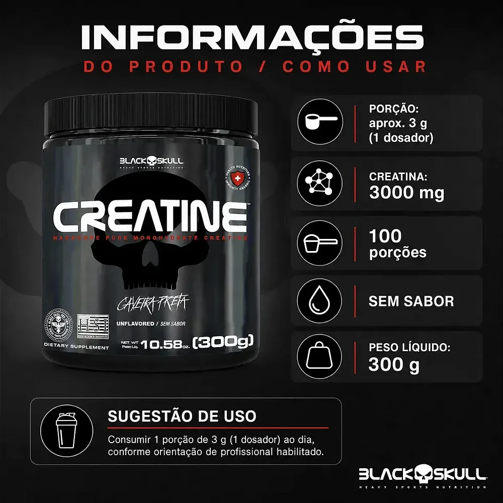 Creatina Monohidratada Black Skull 300g — Black Skull, foto 2 de 4